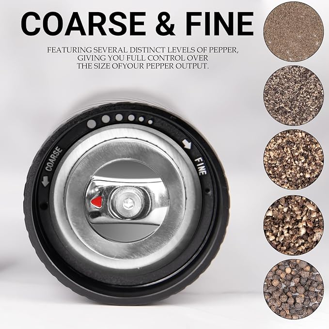 Pepper Grinder, Homnoble Professional Grade Pepper Grinder, Heavy Duty Pepper Mill, Refillable Aluminum Manual Pepper Mill with Adjustable Coarseness and Stainless Steel Blade