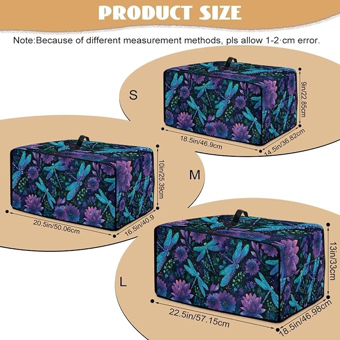 Dragonfly Lotus Print Toaster Oven Cover Compatible with Most Toaster Ovens, Heavy Duty Dust-proof Microwave Oven Cover for Kitchen Counter, Purple (Large-18.5 * 22.5 * 12.99 inches)