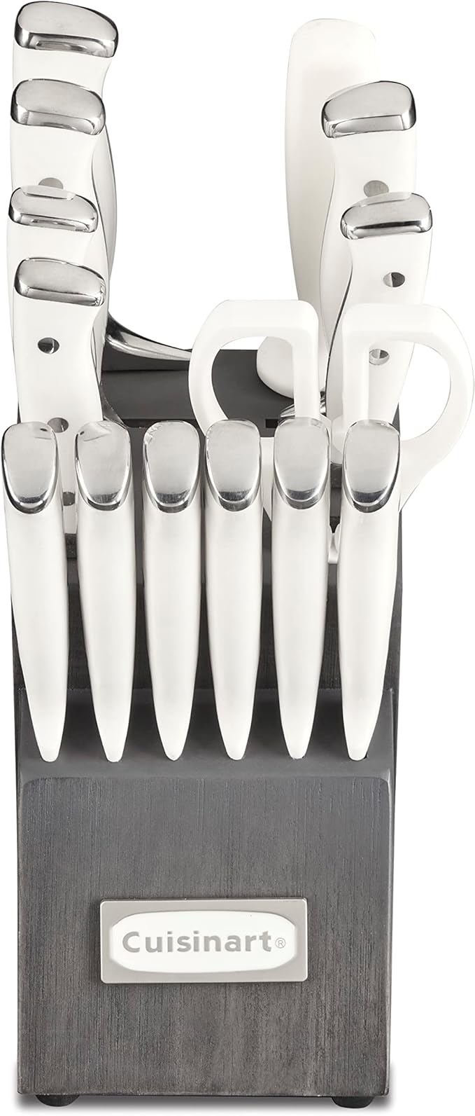 Cuisinart 15-Piece Knife Set with Block, High Carbon Stainless Steel, Forged Triple Rivet, White/Charcoal Gray C77WTR-15PCG