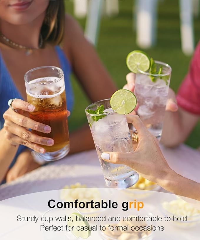 LUNA & MANTHA Highball Glasses Set of 6, 13 OZ Drinking Glasses, Lead-Free Crystal Water Glass, Tall Glass Cups for Cocktail, Tom Collins, Mojito, Mixed Drink, Kitchen and Bar Glassware