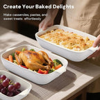 Bakeware Casserole Oven Dishes Baking - 3pcs Ceramic Rectangular Oven Serving Sets,（10.3/12.4/14.7）Stoneware Cookware Pan, Porcelain White Thanksgiving Ware for Cooking Lasagna (Green)