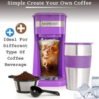 Mixpresso Purple Personal Single Serve Coffee Maker with 14oz Travel Mug, Drip Small Coffee Maker with Auto Shut Off, Reusable Filter, Works with Ground Coffee Only – Not for K-Cup Pods