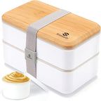 Sinnsally Lunch Box for Adult,1400ml Stackable Japanese Bento Lunch Box for Women,Lunch Containers with Food Compartments,Rectangle Bento Box with Cutlery Set,Leak-proof,Microwave Safe (White)