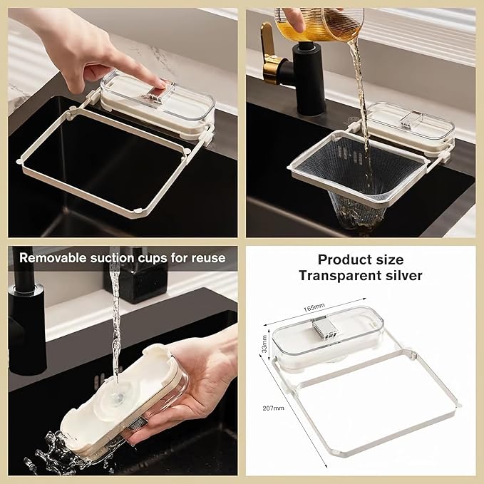 Sink Drain Strainer 2025 New Suction Cup Sink Kitchen Net Strainer Colander Collapsible Corner Sink Strainer Over for Food Waste Filtering Kitchen Leftover Have Mesh Bags (Black, Filter 100Pcs)