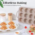 Vinino 2Packs Silicone Muffin Pans for Baking with Metal Reinforced Frame, 12 Cups Regular and 6 Cups Jumbo Nonstick Cupcake Pan, BPA Free Oven Dishwasher Safe Baking Mold for Muffins Cupcakes