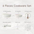 CAROTE Ceramic Pots and Pans Set Non Stick, Nonstick Kitchen Cookware Sets with Lid, Detachable Handle Sauté Pan Set, Non Toxic Frying Pan, Oven Safe, Induction Ready, Cream White
