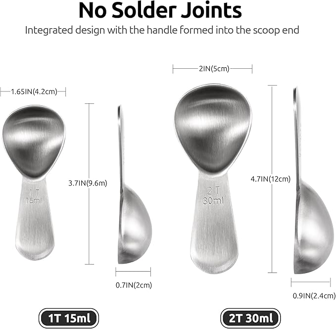 Coffee Scoop: U-Taste 18/8 Stainless Steel Measuring Coffee Scoop 1 tablespoon & 2 tablespoon, Short Handled Measure Scooper for Ground Coffee, Bean in Canister (Silver, 1Tbsp&2Tbsp / 15ml&30ml)