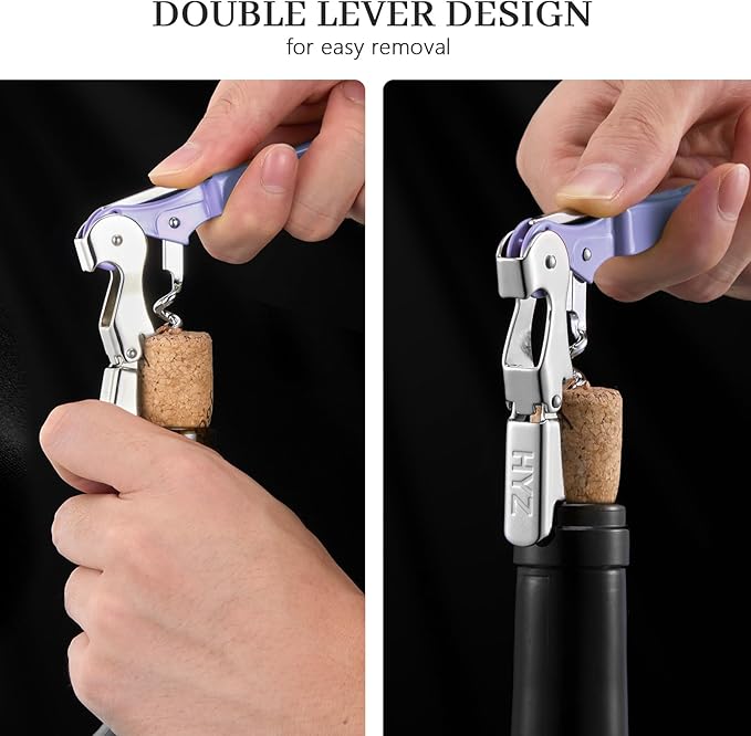HYZ 2-Pack Wine Opener Waiter Corkscrew, Professional Wine Key for Servers, Bartender with Foil Cutter, Manual Wine Bottle Opener Double Hinged (Lavender)