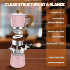 3 Cup Aluminum Espresso Stovetop Moka Pot Express Coffee Maker Percolator Italian Classic Mocha Coffee Machine for Italian and Cuban Cafe Brewing for Home & Camping 150ml 5oz