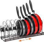 Pot Rack Organizer -Expandable Pot and Pan Organizer for Cabinet,Pot Lid Organizer Holder with 10 Adjustable Compartment for Kitchen Cabinet Cookware Baking Frying Rack,Bronze