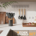 Silicone Cooking Utensil Set,12 PCS Cooking Kitchen Utensils Set, Nonstick Kitchen Utensils 446°F Heat-Resistant Cookware Kitchen Tools of Spoon,Brush,Whisk,Spatula,Turner Tongs (Gray)