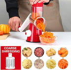 Cambom Rotary Cheese Grater Hand Crank Cheese Shredder for Fresh Cheese, Vegetable, Nuts,Non-slip Suction Base, Free Cleaning Brush Three Blades, Red