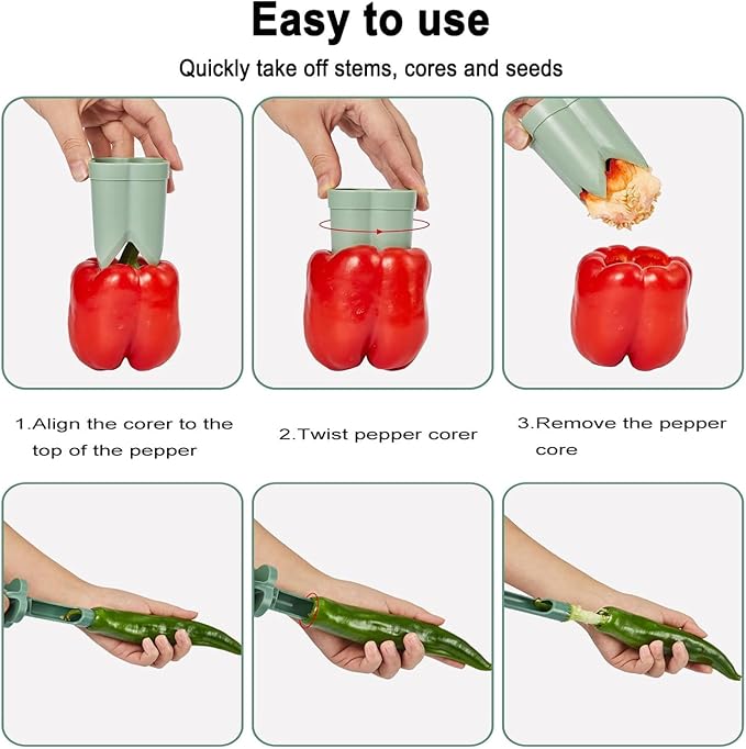 2PCS Pepper corer seed remover,Upgrade2 in 1 Fruit Pepper Seed Corer Remover,Quickly Cutting and Deseeding Bell Pepper Corer Tool for Vegetables Kitchen Gadget