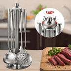 Cooking Utensils set, 18/8 Stainless Steel Kitchen Utensils set, 7 Pieces Cookware Set with Rotating Holder, Heat Resistant Stainless Steel Cooking Spoon(Dishwasher Safe)