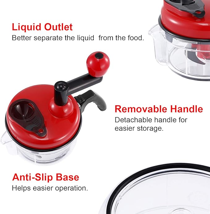 Geedel Hand Food Chopper, Quick Manual Vegetable Processor, Easy To Clean Rotary Dicer Mincer Mixer Blender for Onion, Garlic, Salad, Salsa, Nuts, Meat, Fruit, Ice, etc