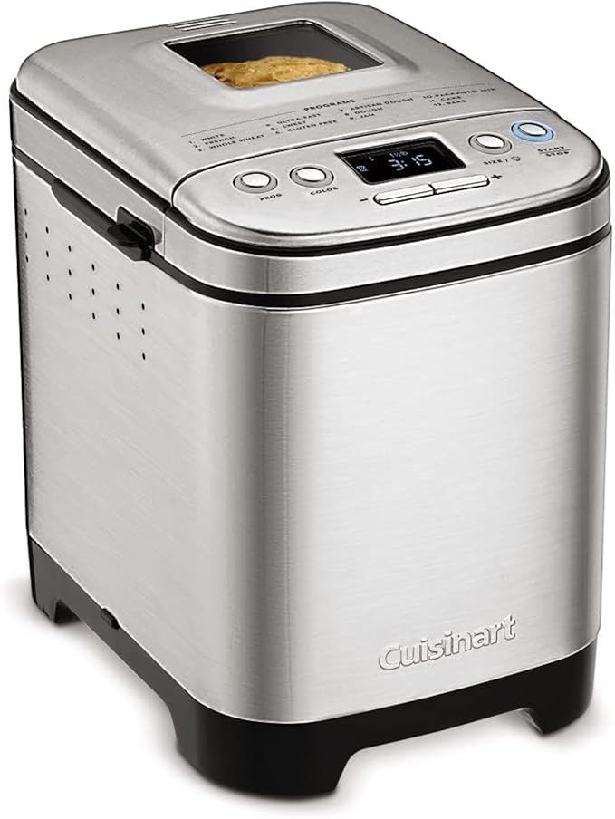 Cuisinart Bread Maker Machine, Stainless Steel Automatic Bread Machine with 12 Menu Options, 3 Loaf Sizes up to 2 Lb., 3 Crust Colors, Removable Nonstick Baking Pan & Kneading Paddle, CBK-110NAS