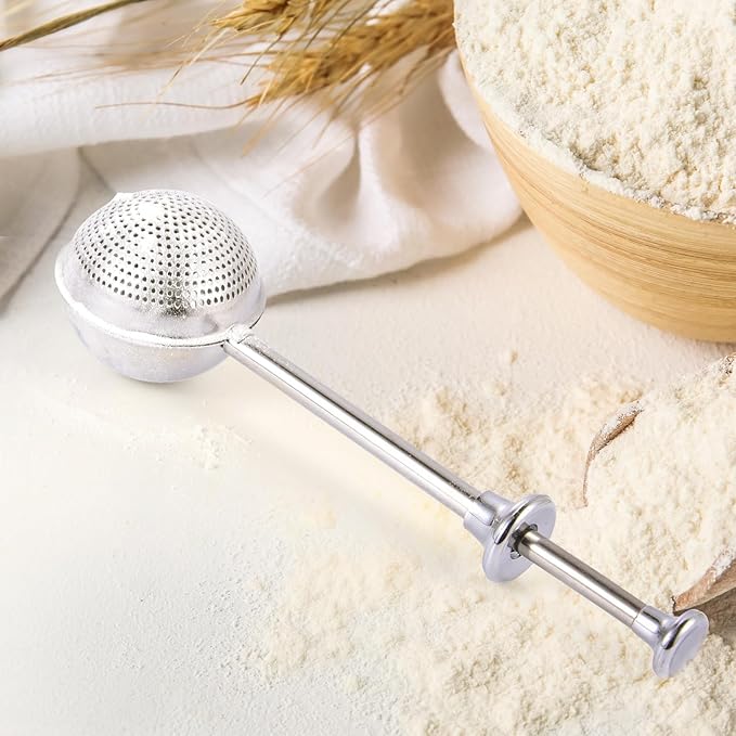 Flour Sifter, Stainless Steel Flour Sifter for Baking, One Handed Operation Baking Sifters, Great Flour Sieve Bakers Dusting Wand for Quick Sifting Cakes and Spices XVBITOR