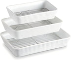 ONEMORE Baking Dishes for Oven, 9x13 Large Casserole Dishes for Oven with Roasting Racks, Rectangular Ceramic Baking Dish Set of 3 for Cooking & Serving, Deep Dish Lasagna Pan (3QT/2.1QT/1.3QT)
