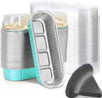 Findful Mini Loaf Baking Pans with Lids and Spoons (50 Pack, 6.8oz) Rectangle Aluminum Foil Baking Pans Tins Containers - Cupcake Containers Wrappers Cheesecake Creme Brulee Ramekins