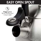 Primula Stewart Whistling Stovetop Tea Kettle Food Grade Stainless Steel, Hot Water Fast to Boil, Cool Touch Folding, 1.5-Quart, Brushed with Black Handle (Pack of 4)