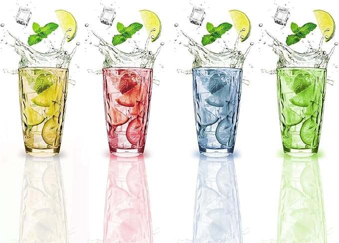 16 oz Plastic Tumblers Drinking Glasses, Clear Acrylic Drinking Cups Wine Glasses Beverage Cups Tumbler for Poolside Party, Outdoor&Indoor, Stackable, Dishwasher Safe, Easy to Clean, Large Capacity