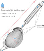 304 Stainless Steel Fine Mesh Strainers for Kitchen, Colander-Skimmer with Handle, Sieve Sifters for Food, Tea, Rice, Oil, Noodles, Fruits, Vegetable