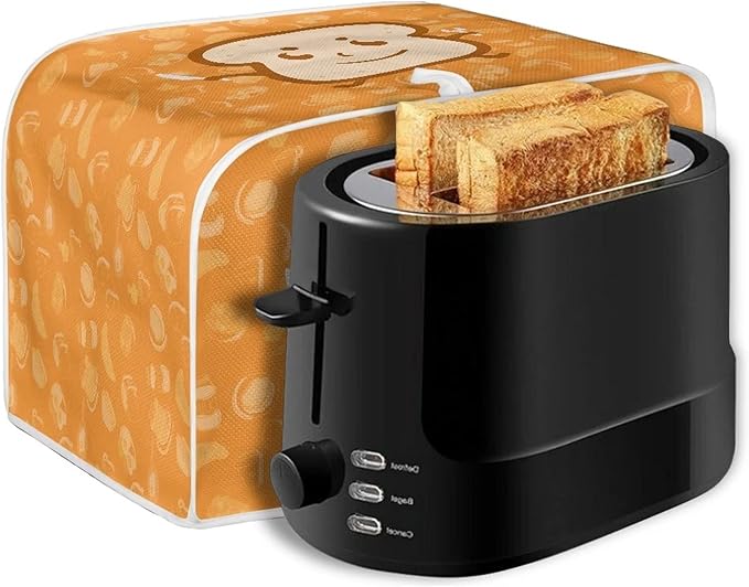 JEOCODY 2 Slice Toaster Cover With Cute Butter Bread Print - Quilted Fabric Dust-Proof and Fingerprint Protection for Kitchen Small Appliance