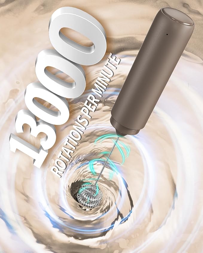 CIRCLE JOY Portable Rechargeable Milk Frother Hanheld, Dual Spring Whisk Electric Coffee Frother Wand Drink Mixer for Matcha Lattes Cappuccino, Kitchen Gifts, Brown