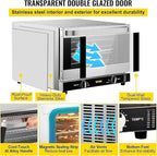 VEVOR Commercial Convection Oven, 66L/60Qt, Half-Size Conventional Oven Countertop, 1800W 4-Tier Toaster w/Front Glass Door, w/Trays Wire Racks Clip Gloves, 120V