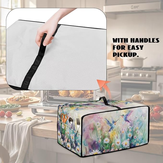 Watercolor Hummingbirds Daisy Print Toaster Oven Dust Cover, Heavy Duty Heat-resistant Microwave Oven Cover, Anti Fingerprint Air Fryer Covers (Small-14.5 * 18.46 * 9 inches)