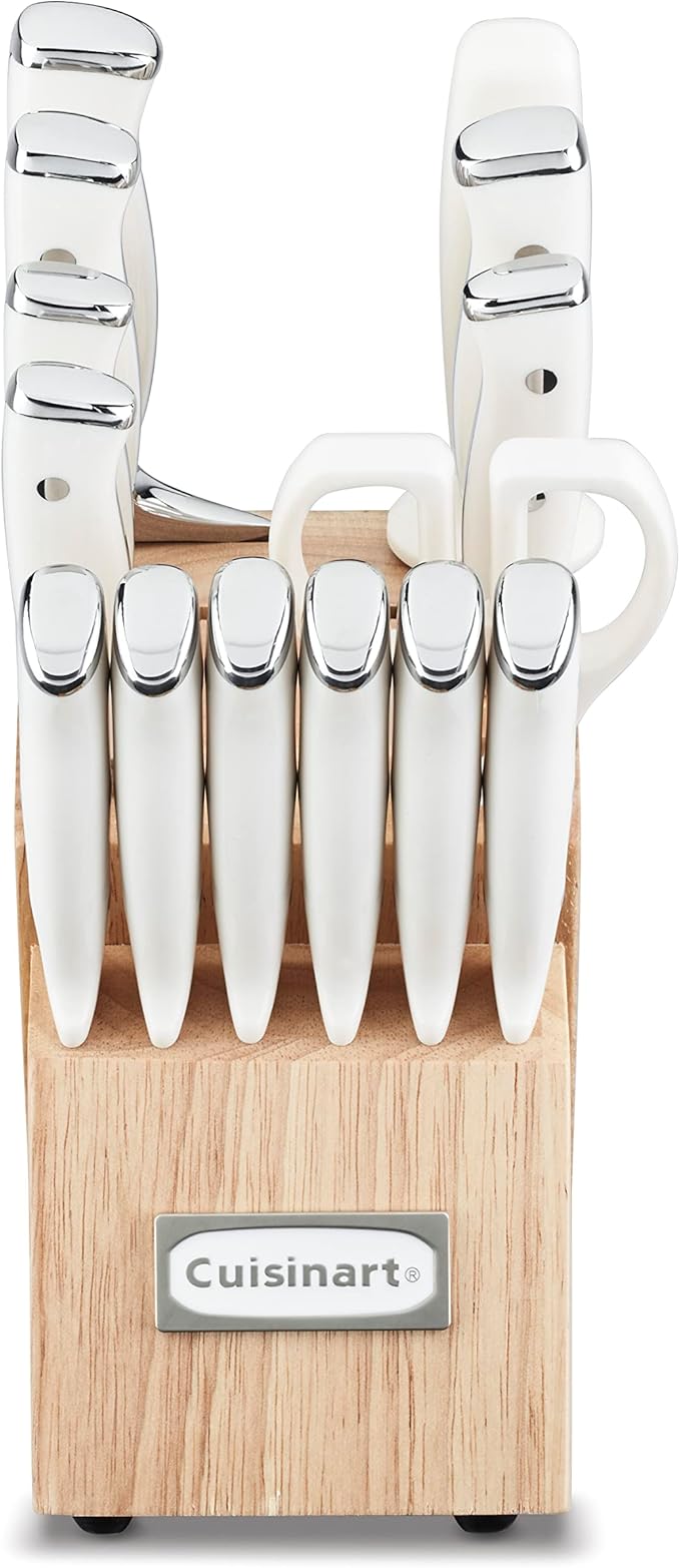 Cuisinart 15-Piece Knife Set with Block, High Carbon Stainless Steel, Forged Triple Rivet, Natural C77CTR-15P