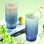 Large Capacity 16 oz Hobnail Drinking Glasses Set of 12, Vintage Glassware Drinking Glasses, Gray-blue Water Glasses Tumbler, Cups for Kitchen, Juice, Beer, Cocktail, Whiskey