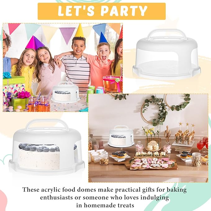 Baderke 2 Pcs Cake Carrier with Lid 10''/ 8'' Cake Holder Plastic Stand with Lid Handle Round Container Portable Carrier with Cover Boxes for Cupcake Pie Serving Transport(White)