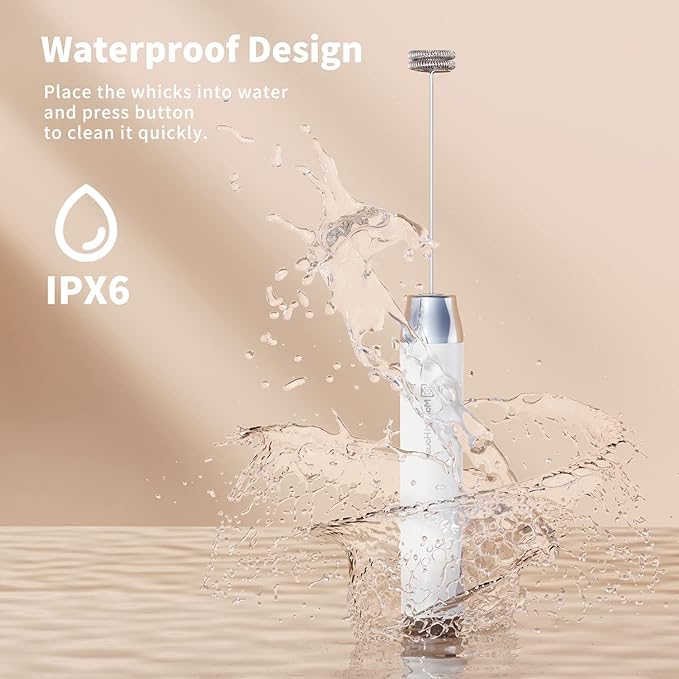 Maestri House Rechargeable Milk Frother, LunaFro NS Handheld Electric Foam Maker Waterproof Detachable Stainless Steel Whisk Drink Mixer Foamer for Lattes, Cappuccino, No Stand