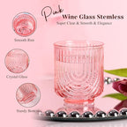 Pink Vintage Drinking Glasses Set of 6-15oz Hand-Blown Highball Ribbed Glassware, Arch Design Cocktail Glasses for Whiskey Water Beverages Ice Coffee Juice Milk