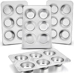 P&P CHEF Muffin Pan Cupcake Baking Pan Set, Stainless Steel Muffin Tin Tray for Mini Cake Tart Quiche, Oven & Dishwasher Safe, Non-toxic & Heavy-duty, (6 Cup, 4Pcs)
