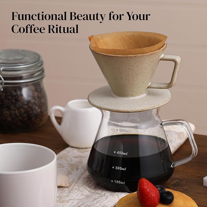 DOWAN Pour Over Coffee Maker, Non-Electric Pour Over Coffee Dripper, Manual Brew Maker, Single Cups Porcelain Slow Brewing Accessories for Gifts, Grey