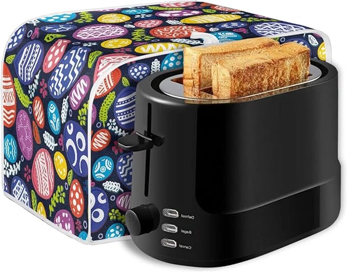 JEOCODY Easter Toaster Cover Egg Print Toaster Covers 4 Slice Wide Slot Dustproof Fingerprint Protectors and Greasy Protection Anti-sputtering Machine Washable Women Gift