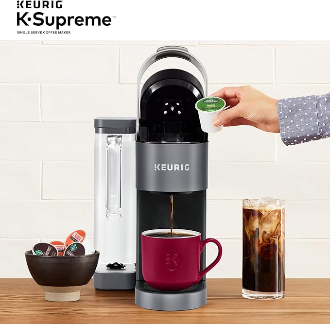 Keurig K-Supreme Single Serve K-Cup Pod Coffee Maker, MultiStream Technology, 4 Brew Sizes, 66oz Dual-Position Removable Reservoir, Gray