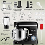 CHeflee Multifunctional Stand Mixer,660W, 6.5QT With Meat Grinder, Vegetable Slicer &1.5L Juice Blender,for Most Home Cooks,Black