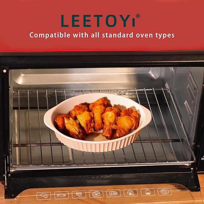 LEETOYI Porcelain Small Oval Au Gratin Pans, Baking Dish Set for 1 or 2 person servings, Bakeware with Double Handle for Kitchen and Home, Set of 2 (White)