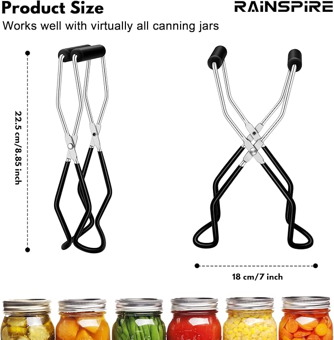 Rainspire Canning Jar Lifter, Canning Tongs Jar Lifter, Canning Tools, Canning Supplies for Home Kitchen, Stainless Steel, Black