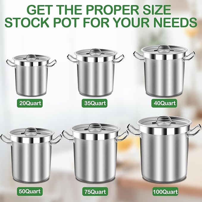 STOCKPOT Extra Large Stock Pot 75 Quart – Heavy Duty Stainless Steel Soup Pot with Lid – Commercial Grade Cooking Stockpot for Boiling, Canning or Large Family Meals