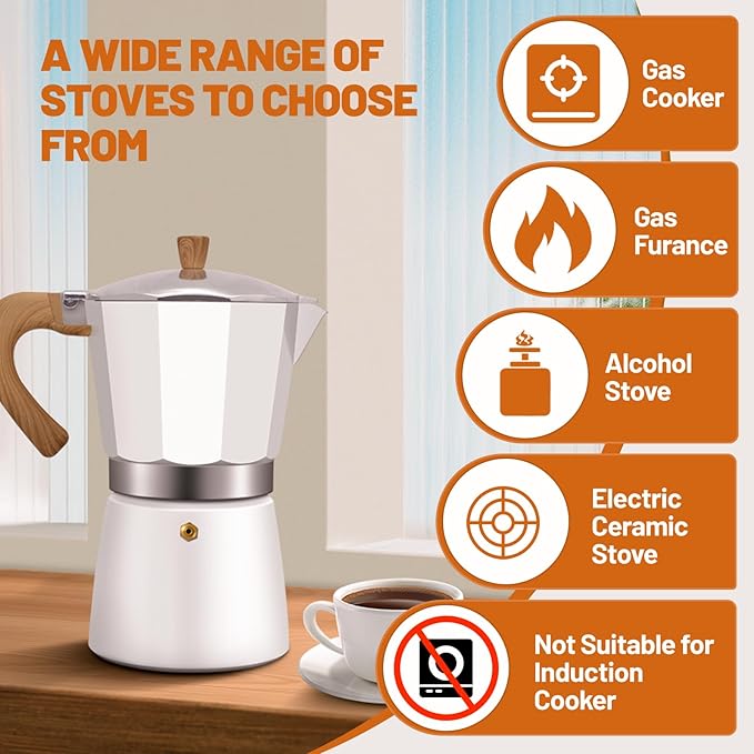 3 Cup Aluminum Espresso Stovetop Moka Pot Express Coffee Maker Percolator Italian Classic Mocha Coffee Machine for Italian and Cuban Cafe Brewing for Home & Camping 150ml 5oz