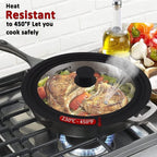Walfos Universal Lid for 9", 10" and 10.5" Diameter Cookware, Fits Pots, Pans and Skillets - Walfos Tempered Glass Pan Lid with Heat Resistant Silicone Rim, BPA Free Pot Lids, Dishwasher-Safe, Black