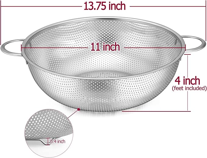TeamFar Stainless Steel Colander, 5QT Micro-Perforated Metal Colander Food Strainer with Handles, for Draining Washing Rinsing Steaming, Non Toxic & Dishwasher Safe, Solid Construction & 3 Stable Feet