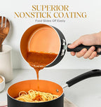 MICHELANGELO Ceramic Saucepan Set 1.5QT & 2QT & 3QT Nonstick Sauce Pans, PFAS-FREE Saucepan with Lid, Copper Saucepans Set of 3, Multipurpose Small Sauce Pot, Non Stick Sauce Pots, Dishwasher Safe