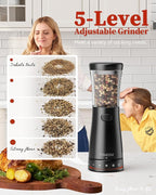Electric Salt and Pepper Grinder Set with Storage Base, Stainless Steel Rechargeable Salt and Pepper Grinder Set with 4.5 oz Large Capacity, 1.8" Wide Mouth, Adjustable Coarseness, Ideal for Kitchen