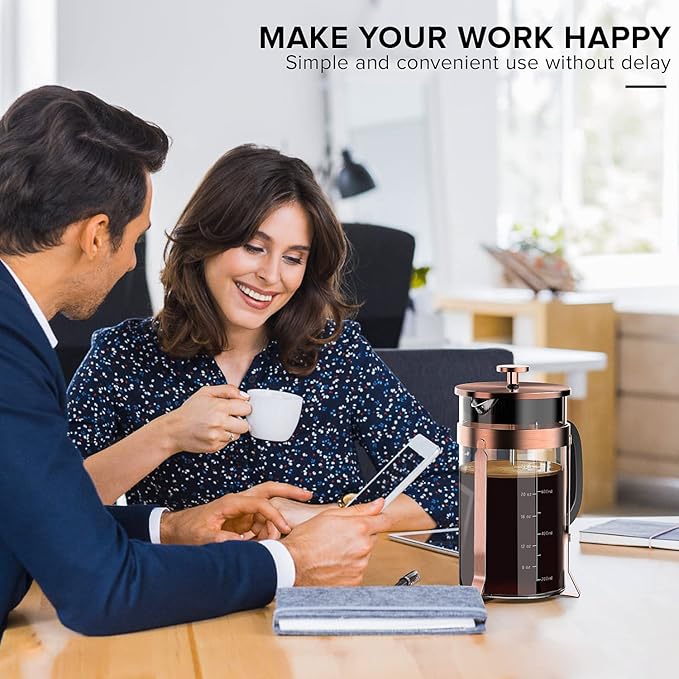 QUQIYSO French Press Coffee Maker 34oz 304 Stainless Steel with 4 Filter, Heat Resistant Durable, Easy to Clean, Borosilicate Glass Press, 100% BPA Free Teapot (Copper)