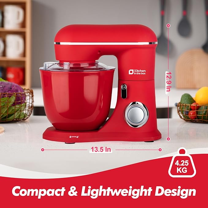 Kitchen in the box Stand Mixer, 4.5QT+5QT Two bowls Electric Food Mixer, 10 Speeds 3-IN-1 Kitchen Mixer for Daily Use with Egg Whisk,Dough Hook,Flat Beater (Matte Red, 5QT)